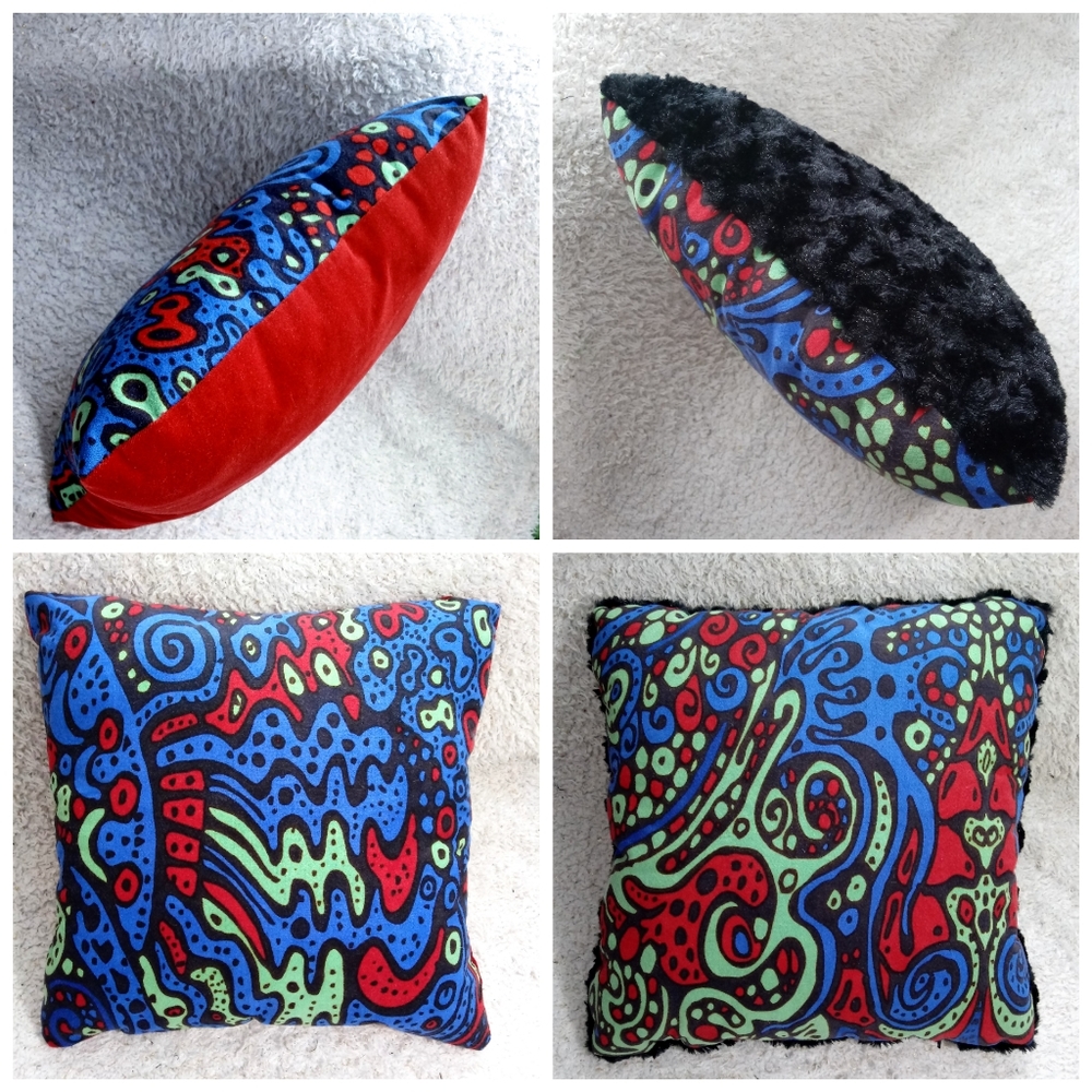 Set of Two 14" Abstract Art Pillows Velvet & Fur NwoT Funky Home Pair